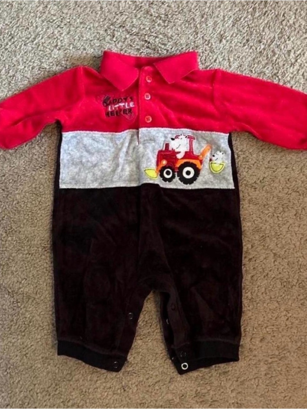 okie dokie Red, Gray, Black Tractor One-Piece Bodysuit